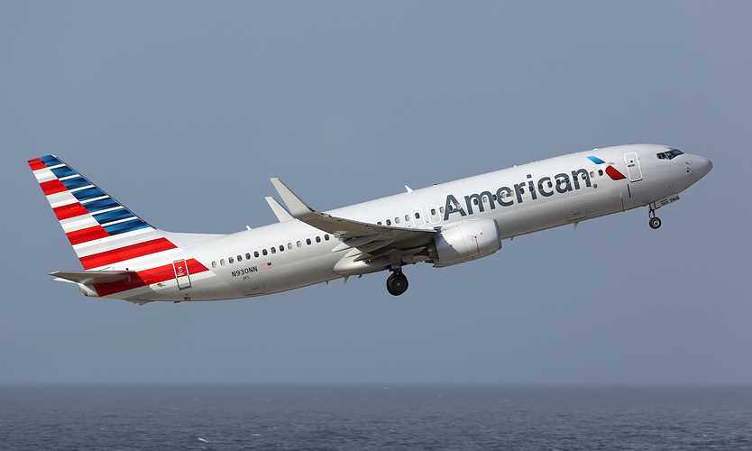 American Airlines airplane during takeoff